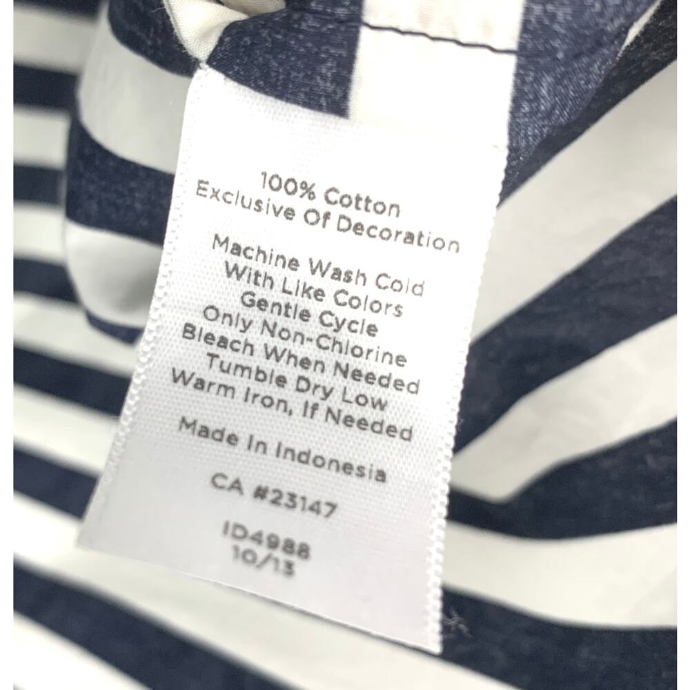 Talbots Plus Sz 16 Navy White Striped Button Front Shirt Roll Tab Sleeves - Picture 5 of 7